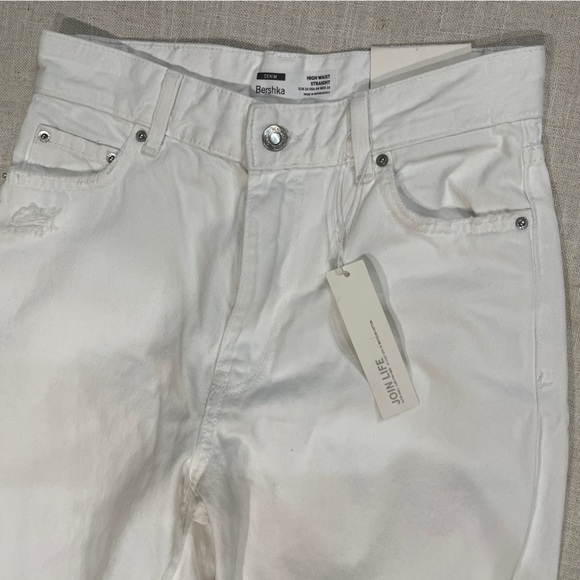 NWT Bershka Victoria High Waist Straight White jeans - Picture 6 of 9